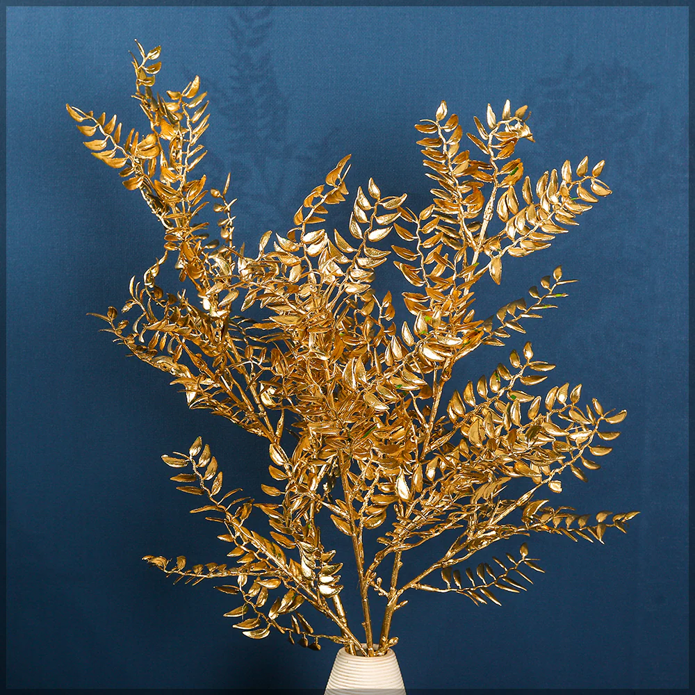 1 Piece Artificial Golden Fern Leaves (Without Vase) - Image 4