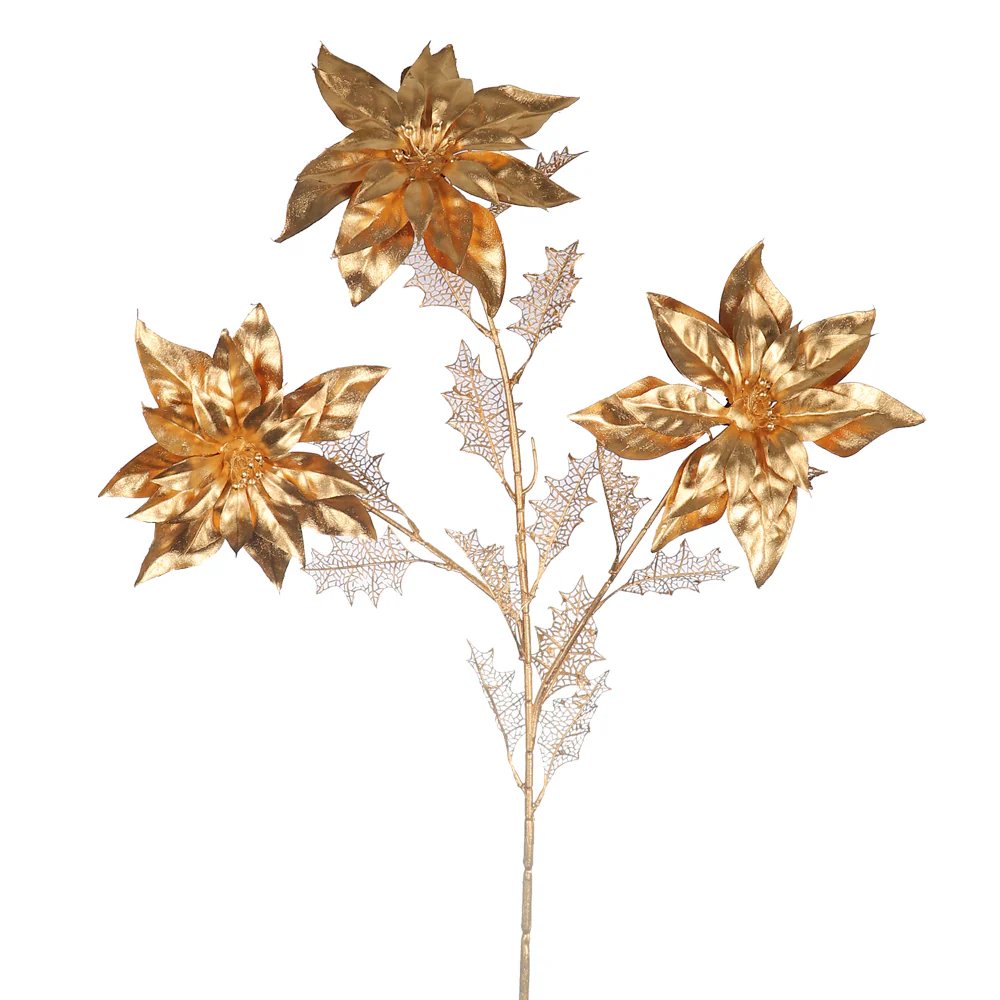 1 Piece Golden Poinsettia Flower for Christmas Decoration (Without Vase) - Image 2