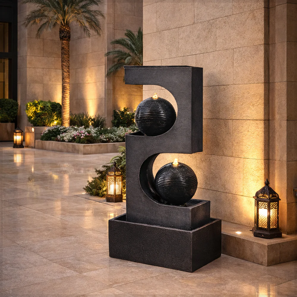 1Piece 2Tier Water Fountain Modern Stacked Sphere Spillway Garden Decor with Pump and Light(Fountain Only) - Image 9