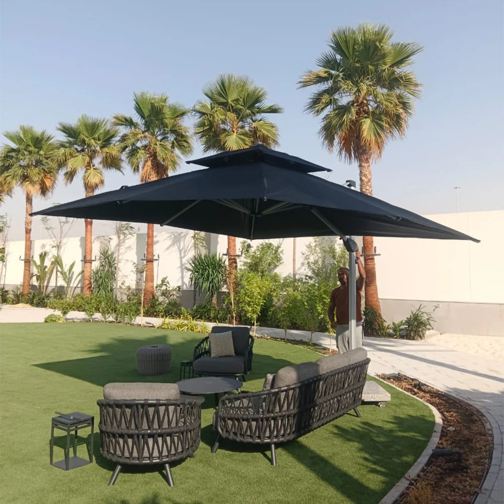 3.5m x 3.5m Outdoor Cantilever Square Umbrella with 120kg Marble Base with assembly