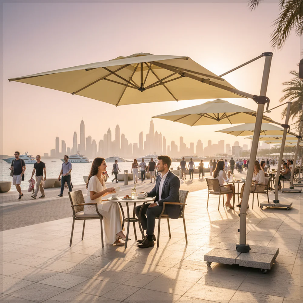 3.5m x 3.5m Outdoor Cantilever Square Umbrella with 120kg Marble Base with assembly - Image 21