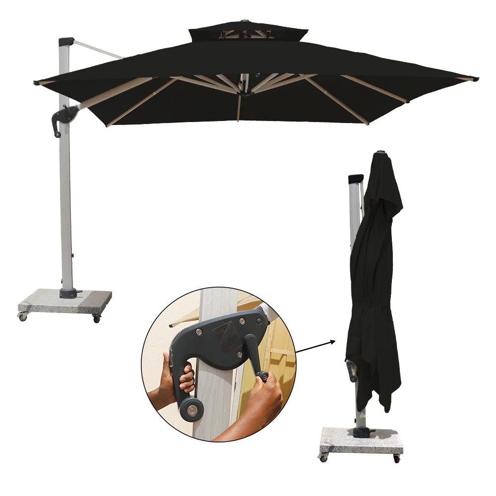 3.5m x 3.5m Outdoor Cantilever Square Umbrella with 120kg Marble Base with assembly - Image 6