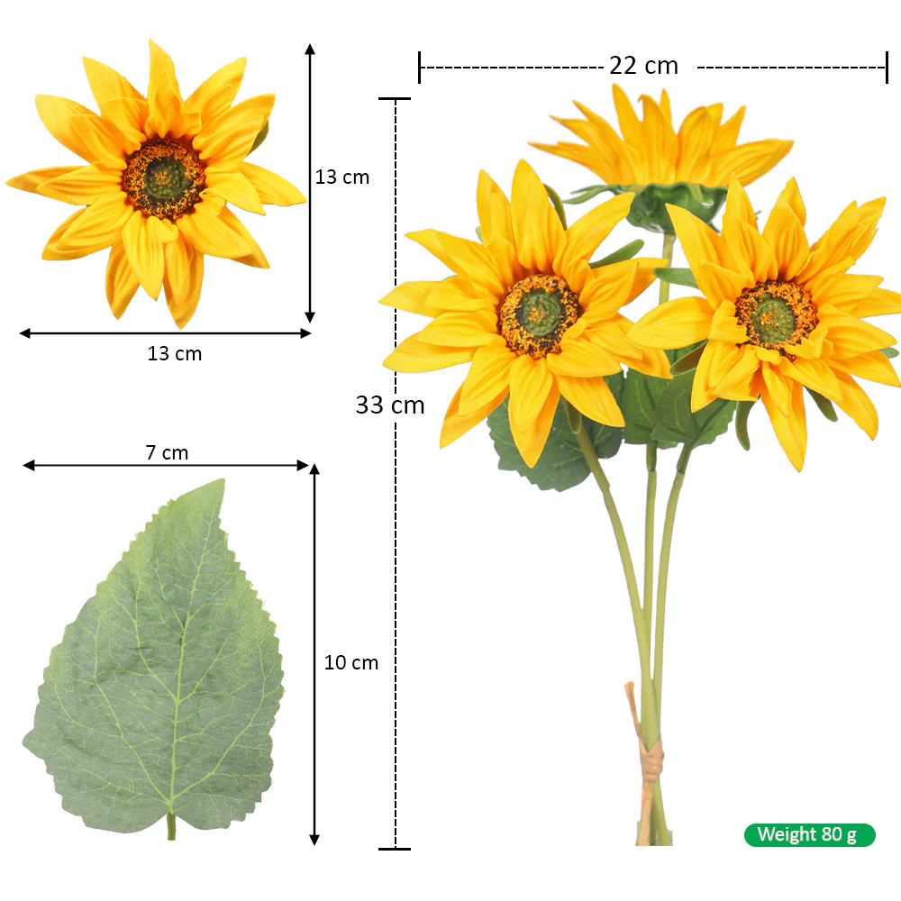3 Heads Artificial Sunflower(without vase) - Image 6
