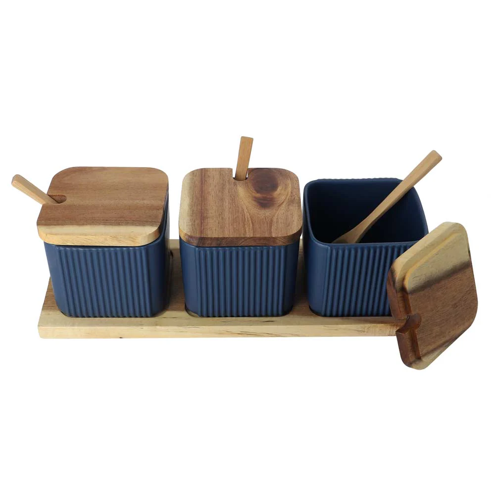 3 Porcelain Condiment Jar With Wood Lid Spoon(without accessories) - Image 2