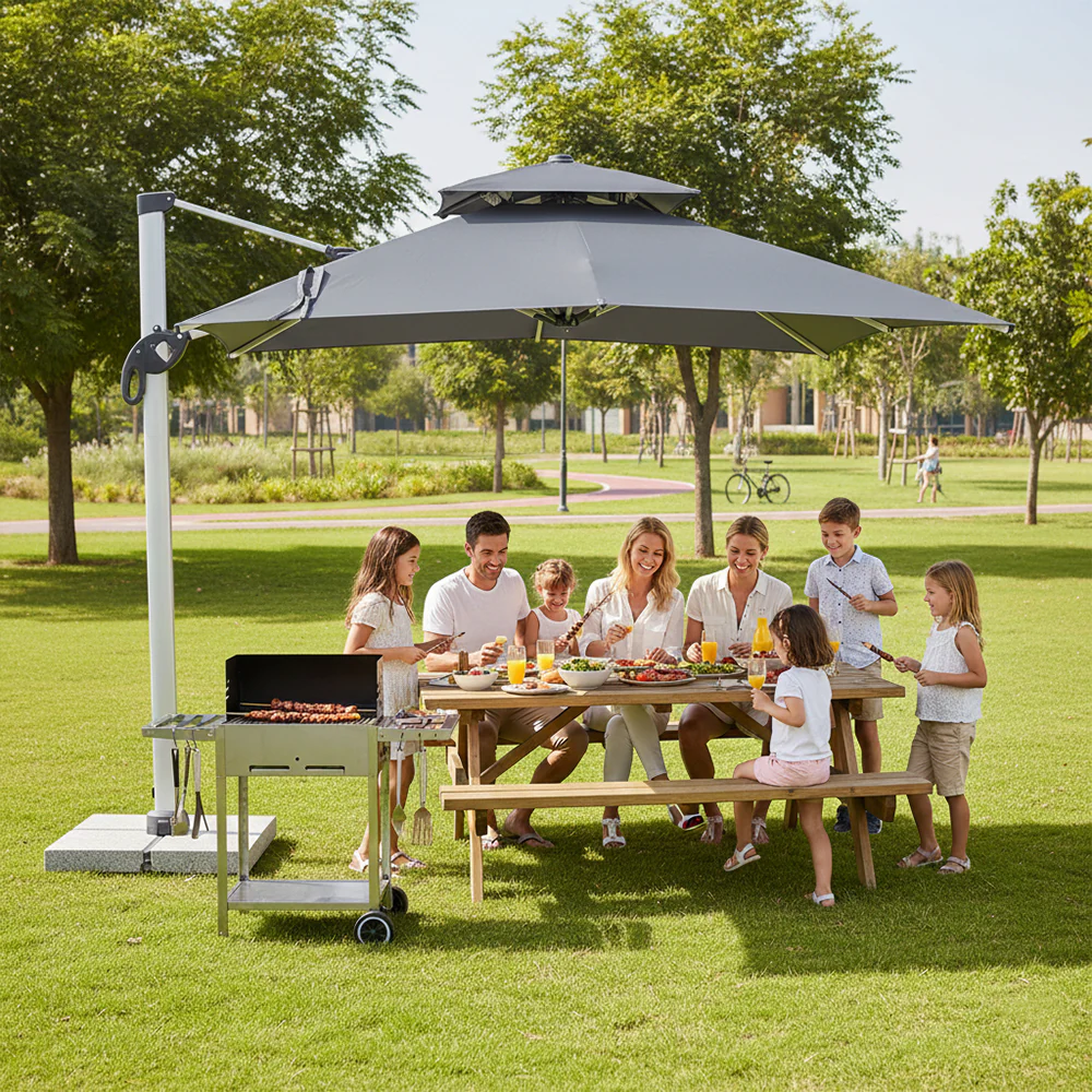 3m Cantilever Garden Parasol with 150kg Marble Base with Assembly - Image 20
