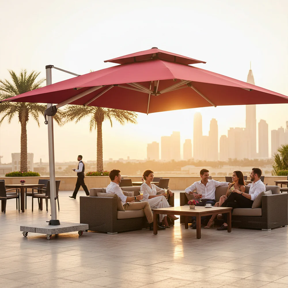3m Cantilever Garden Parasol with 150kg Marble Base with Assembly - Image 8