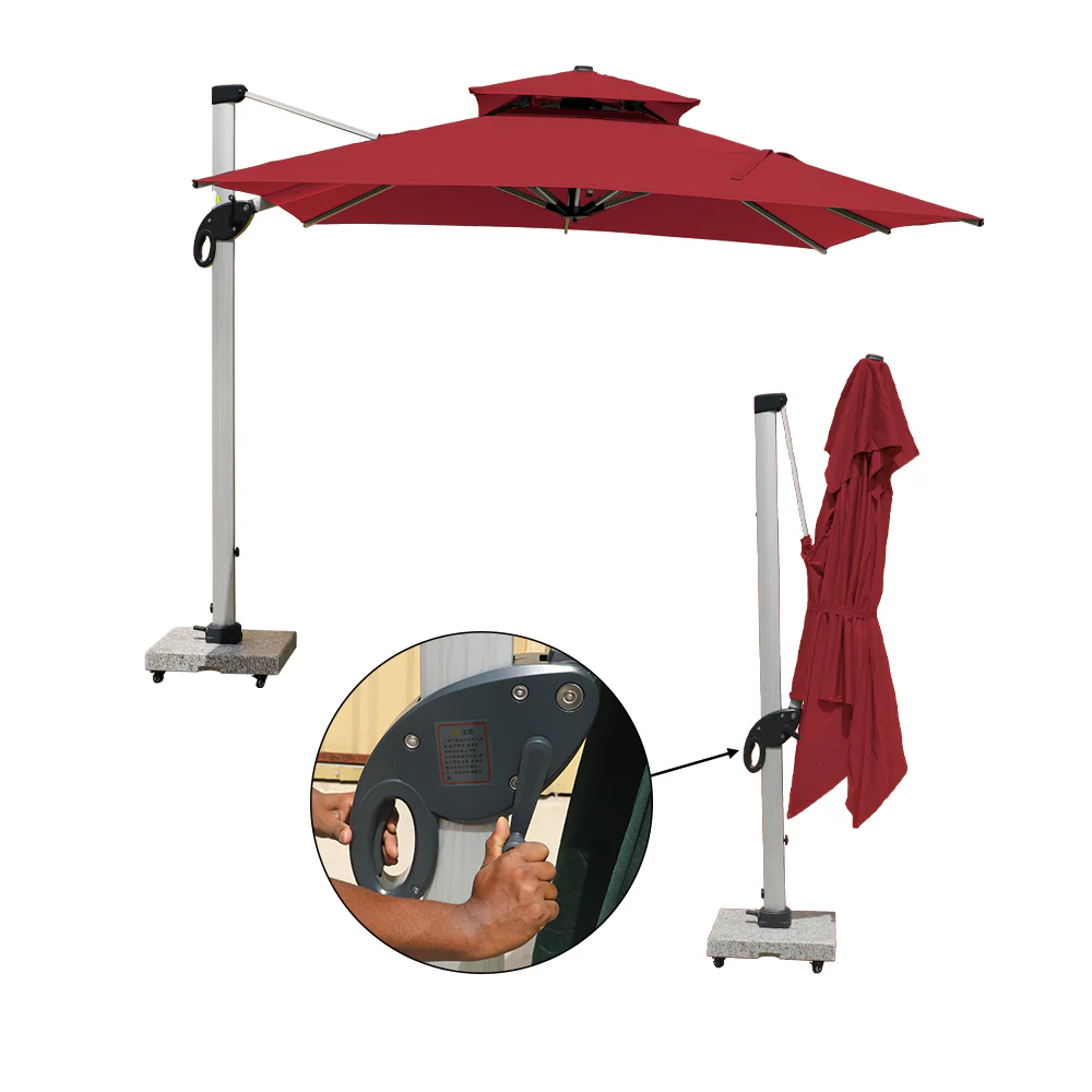 3m x 3m Cantilever Parasol Umbrella with 120kg Marble Base with Assembly - Image 20