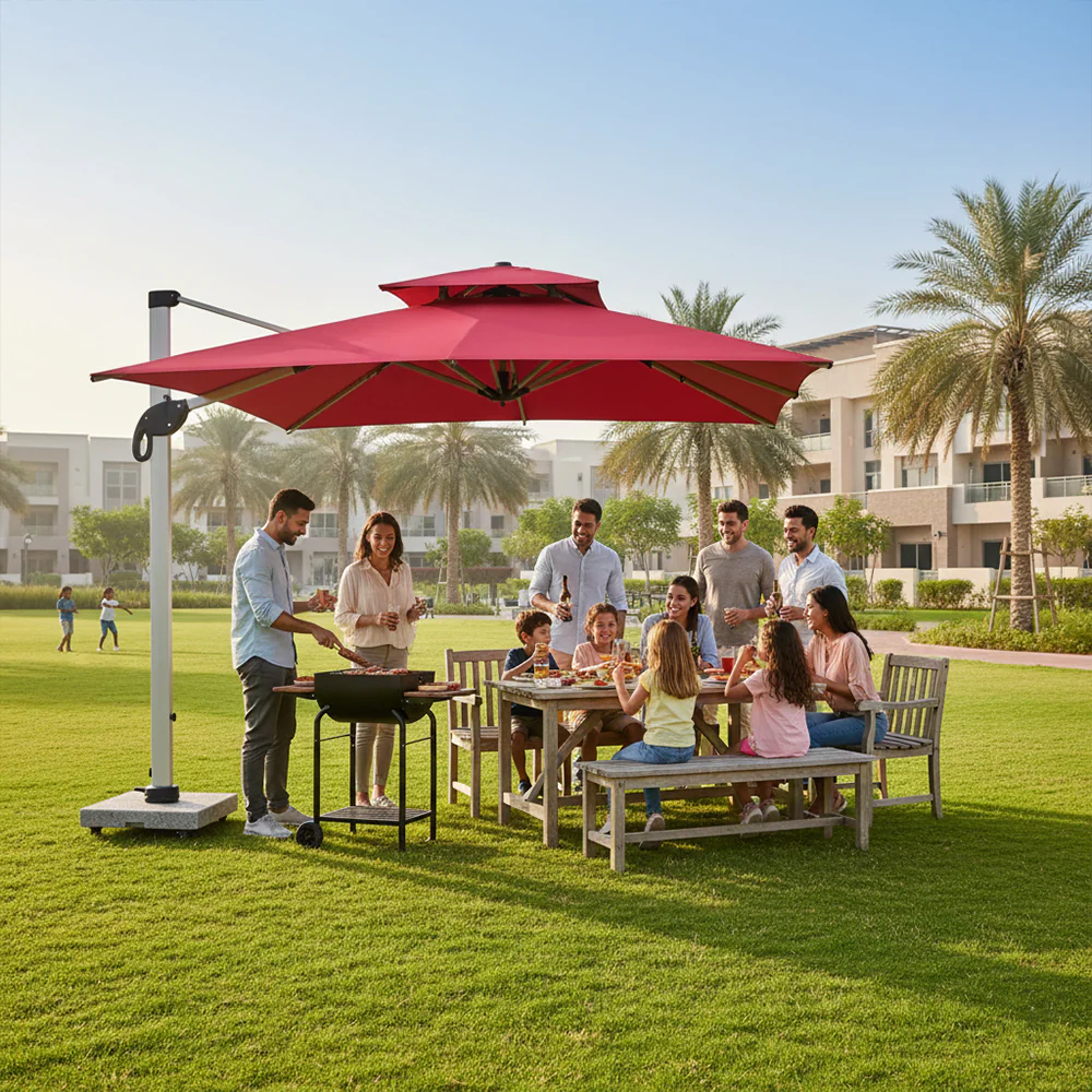 3m x 3m Cantilever Parasol Umbrella with 120kg Marble Base with Assembly - Image 26
