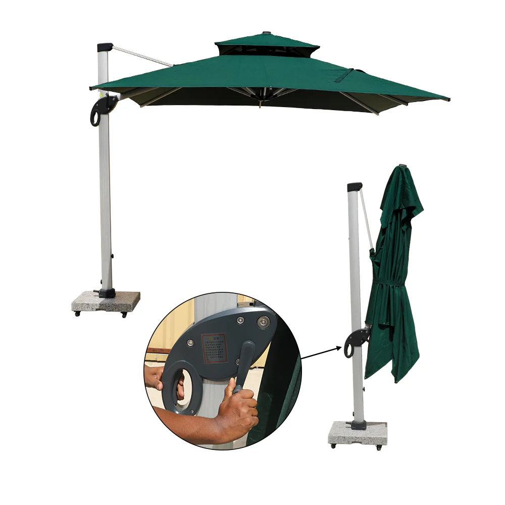 3m x 3m Cantilever Parasol Umbrella with 120kg Marble Base with Assembly - Image 31
