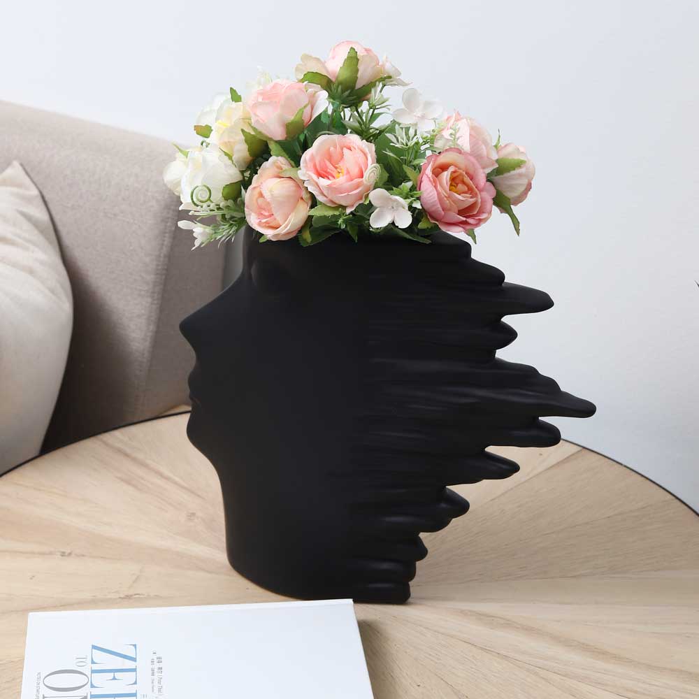 Abstract Human Face Ceramic Vase Black - Image 5
