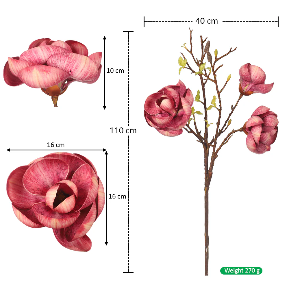 Artificial 3 Heads Magnolia Flower Single Stem(without vase) - Image 17