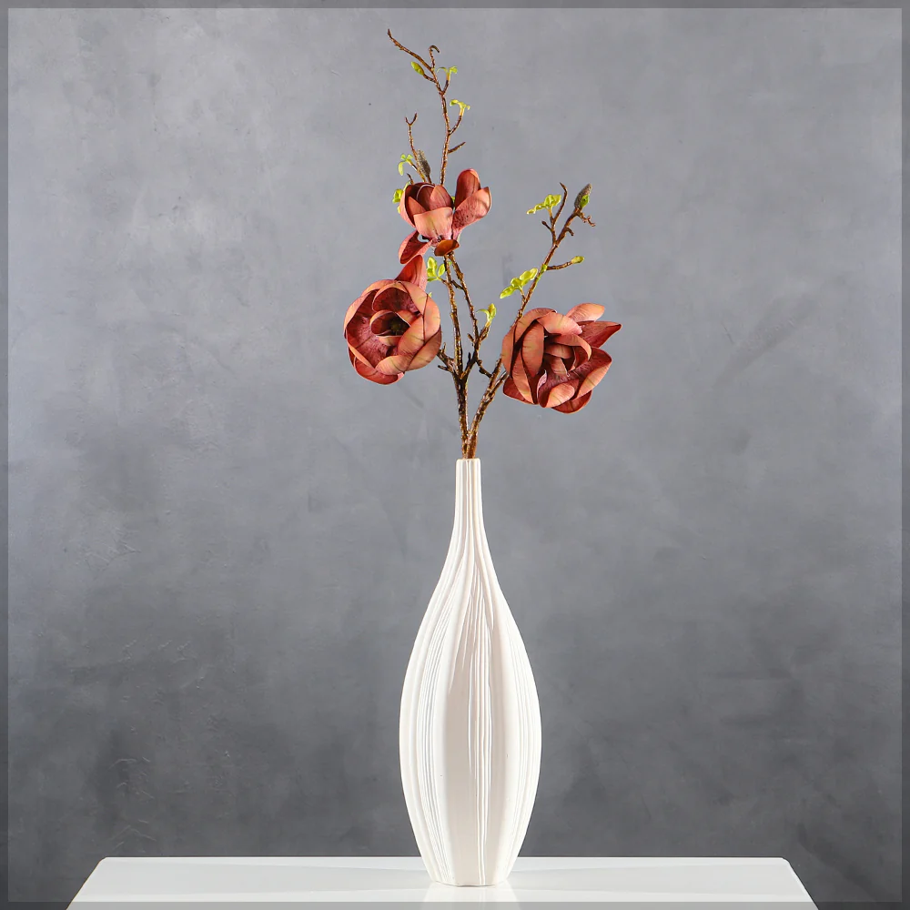 Artificial 3 Heads Magnolia Flower Single Stem(without vase) - Image 7