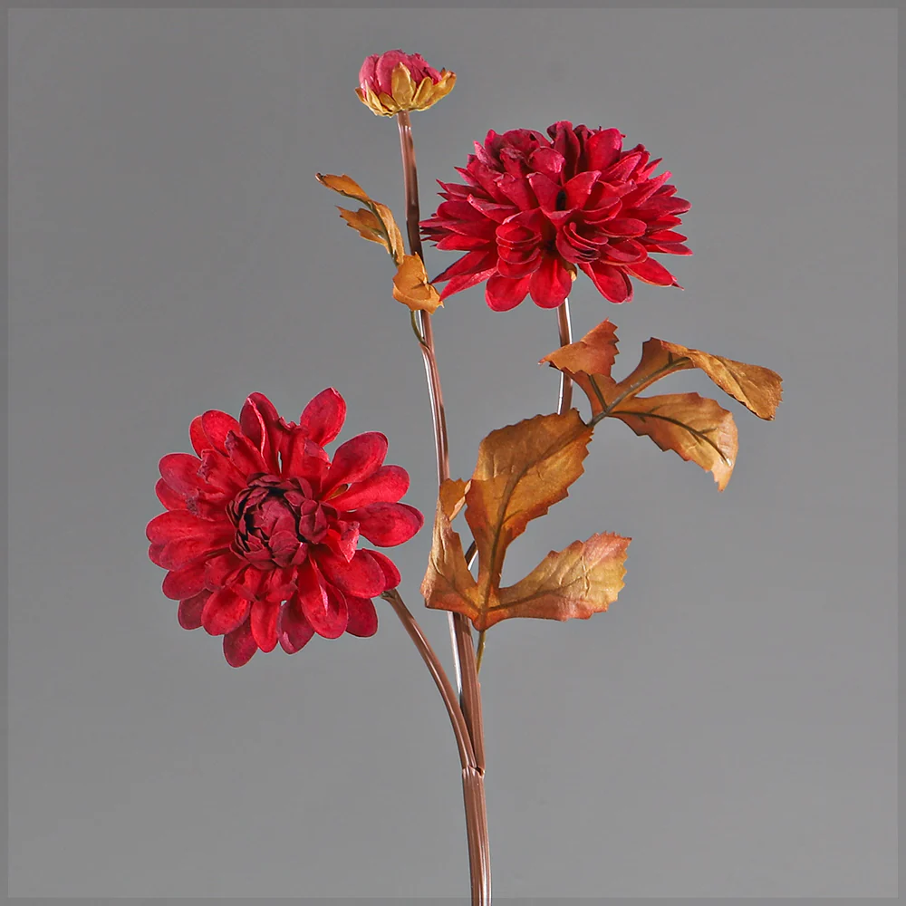 Artificial Single Stem 3Heads Dahlia Flower(without vase) - Image 13