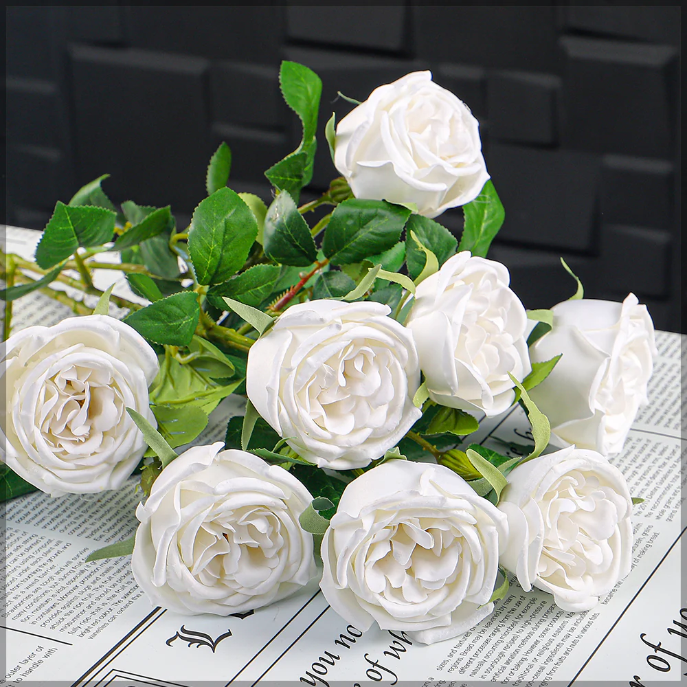 Artificial 4 heads Rose Flower Single Stem ( without vase) - Image 3