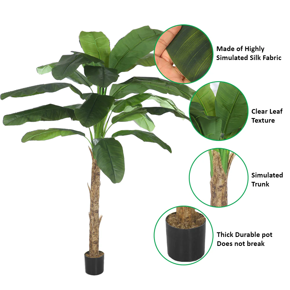 Artificial Banana Tree – Tall Realistic Faux Tropical Plant in Black  Pot - Image 15