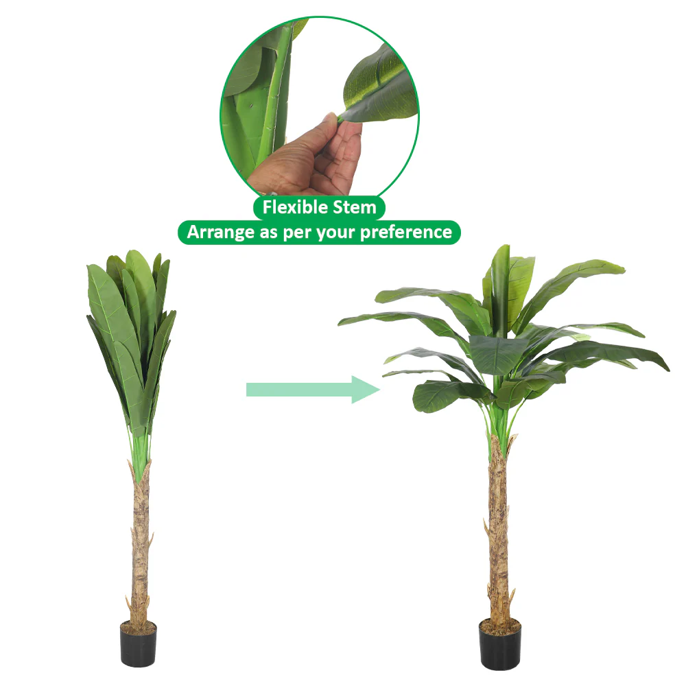 Artificial Banana Tree – Tall Realistic Faux Tropical Plant in Black  Pot - Image 4