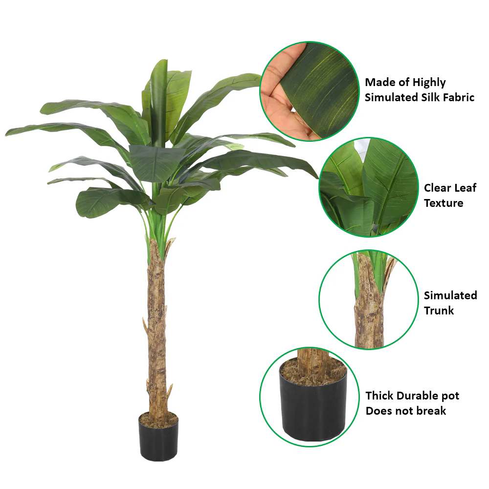 Artificial Banana Tree – Tall Realistic Faux Tropical Plant in Black  Pot - Image 6