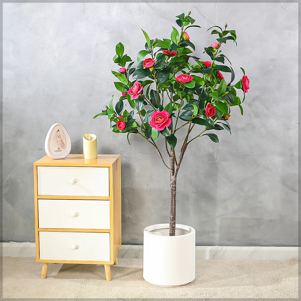 Artificial Camella Plant 140cm Tall(with black nursery pot)