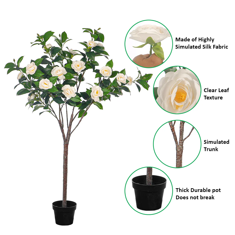 Artificial Camella Plant 140cm Tall(with black nursery pot) - Image 10