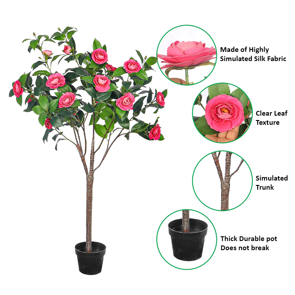 Artificial Camella Plant 140cm Tall(with black nursery pot) - Image 5