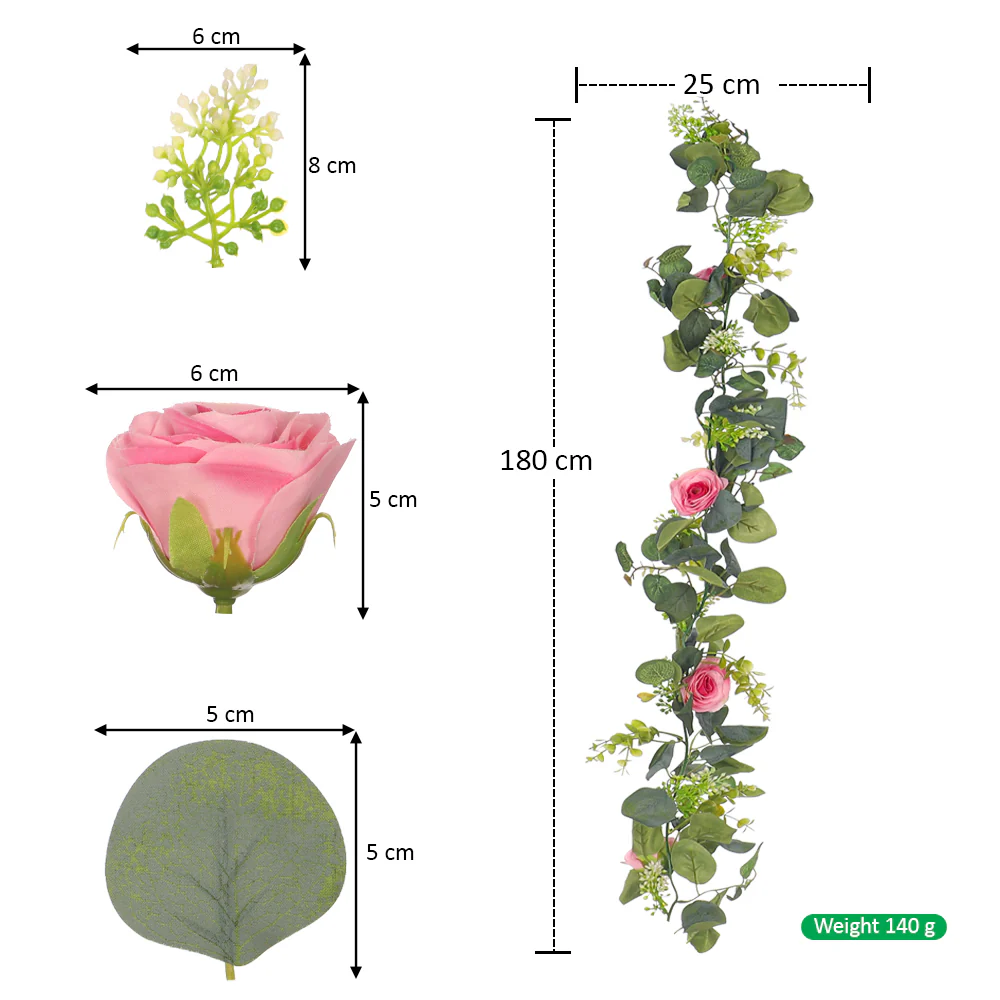 Artificial Eucalyptus Garland with Rose Flower - Image 3
