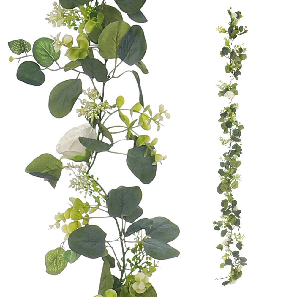 Artificial Eucalyptus Garland with Rose Flower - Image 6