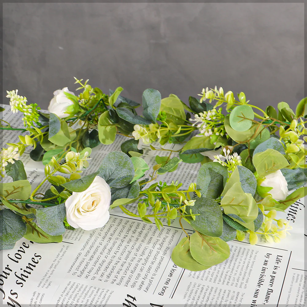 Artificial Eucalyptus Garland with Rose Flower - Image 8