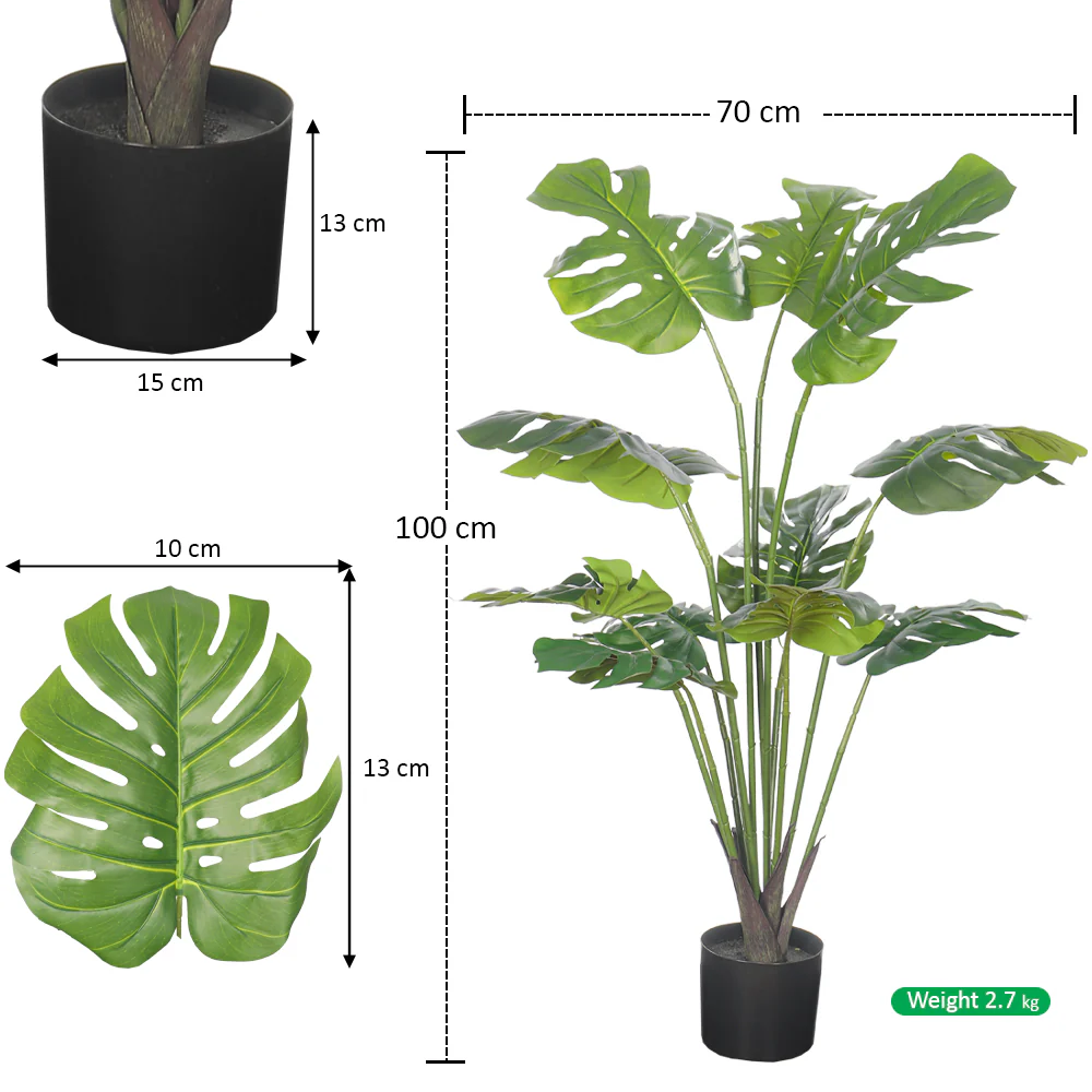 Artificial Faux Tree-Monstera 100cm Tall(with black nursery pot) - Image 2