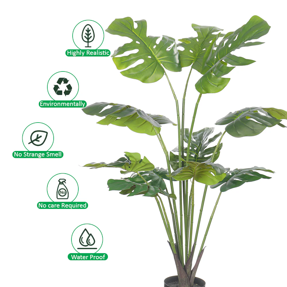 Artificial Faux Tree-Monstera 100cm Tall(with black nursery pot) - Image 3