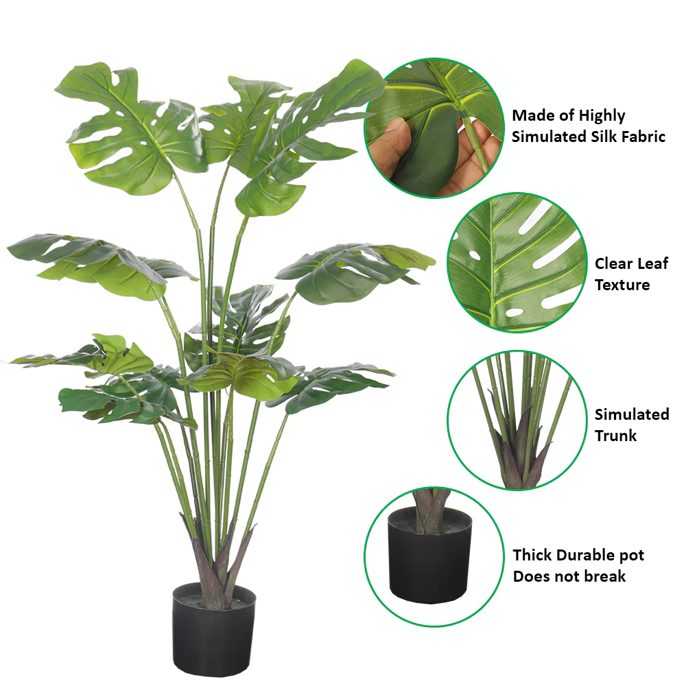 Artificial Faux Tree-Monstera 100cm Tall(with black nursery pot) - Image 4
