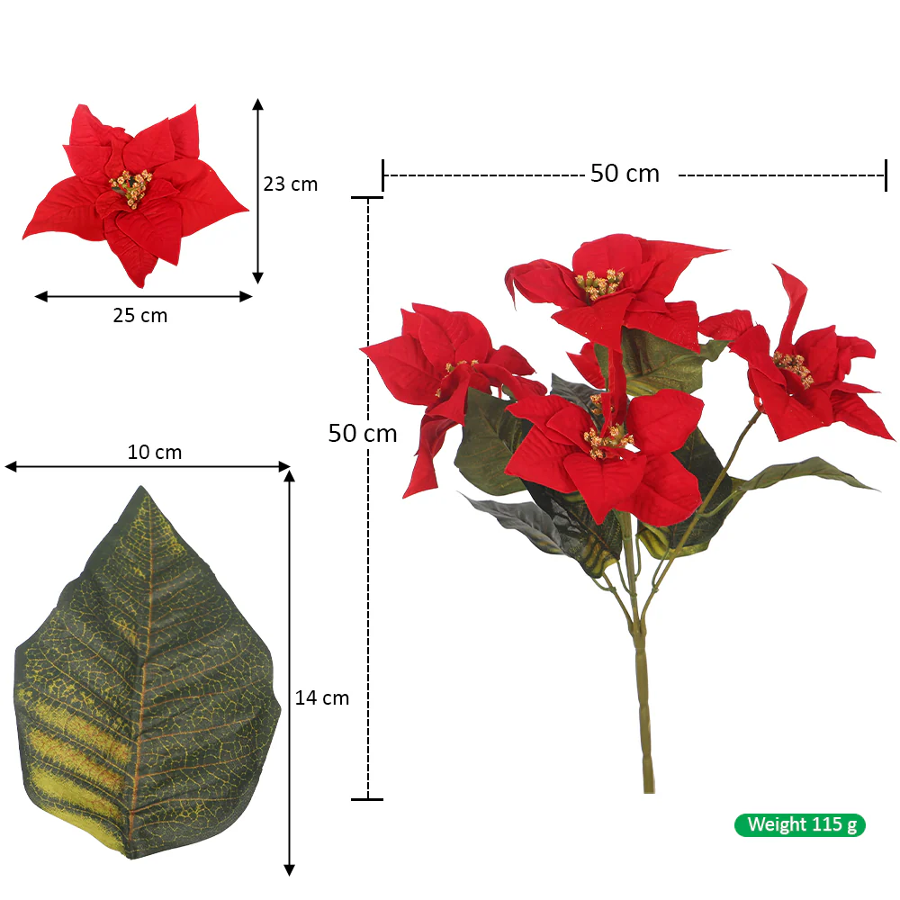 Artificial Festive Poinsettia Flower - Image 2
