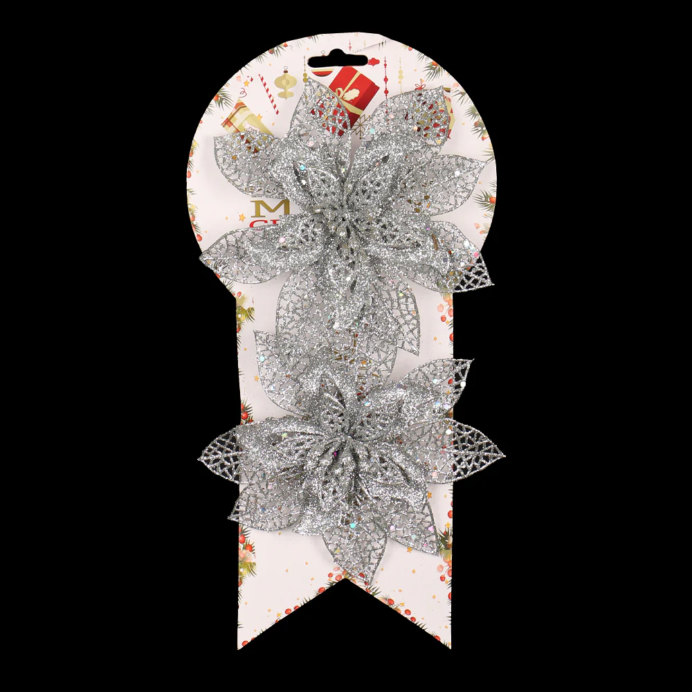 Pack of 2 Artificial Glitter Poinsettia for Christmas Decoration( Other Decoration Items not Include) - Image 10