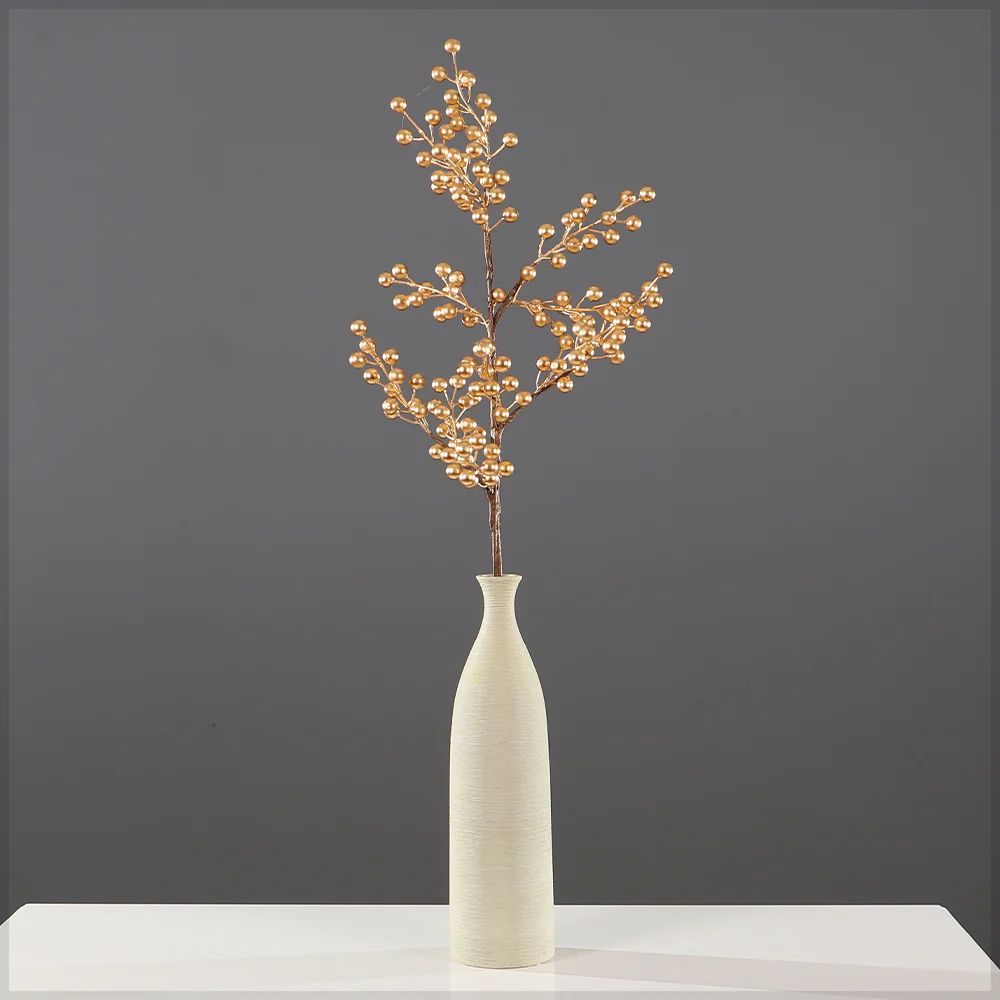 Single Artificial Gold Berry Stem (without vase)