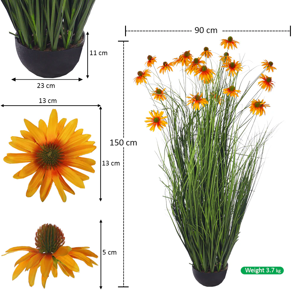 Artificial Grass Plant with Lifelike Silk Flowers(with black nursery pot) - Image 21