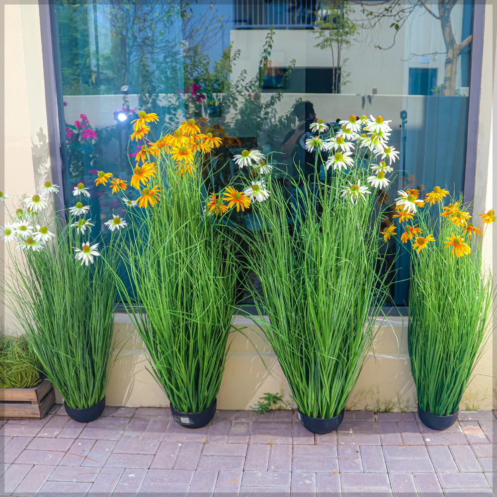 Artificial Grass Plant with Lifelike Silk Flowers(with black nursery pot) - Image 25