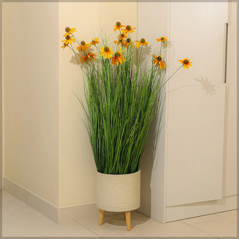 Artificial Grass Plant with Lifelike Silk Flowers(with black nursery pot) - Image 7