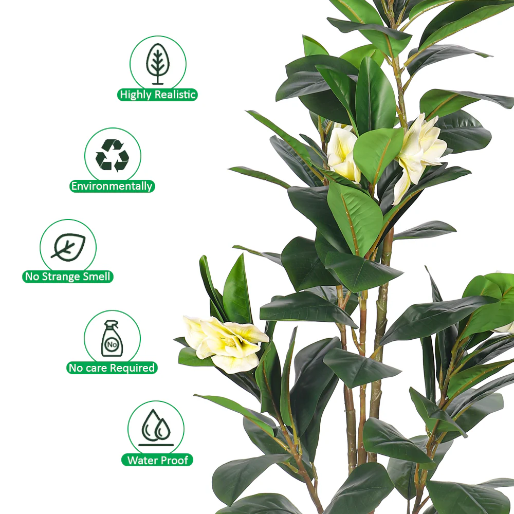 Artificial Magnolia Tree 160cm Tall(with black nursery pot) - Image 4