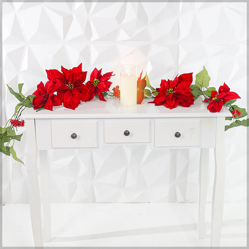 1Piece Artificial Poinsettia Garland (other decoration items not included)
