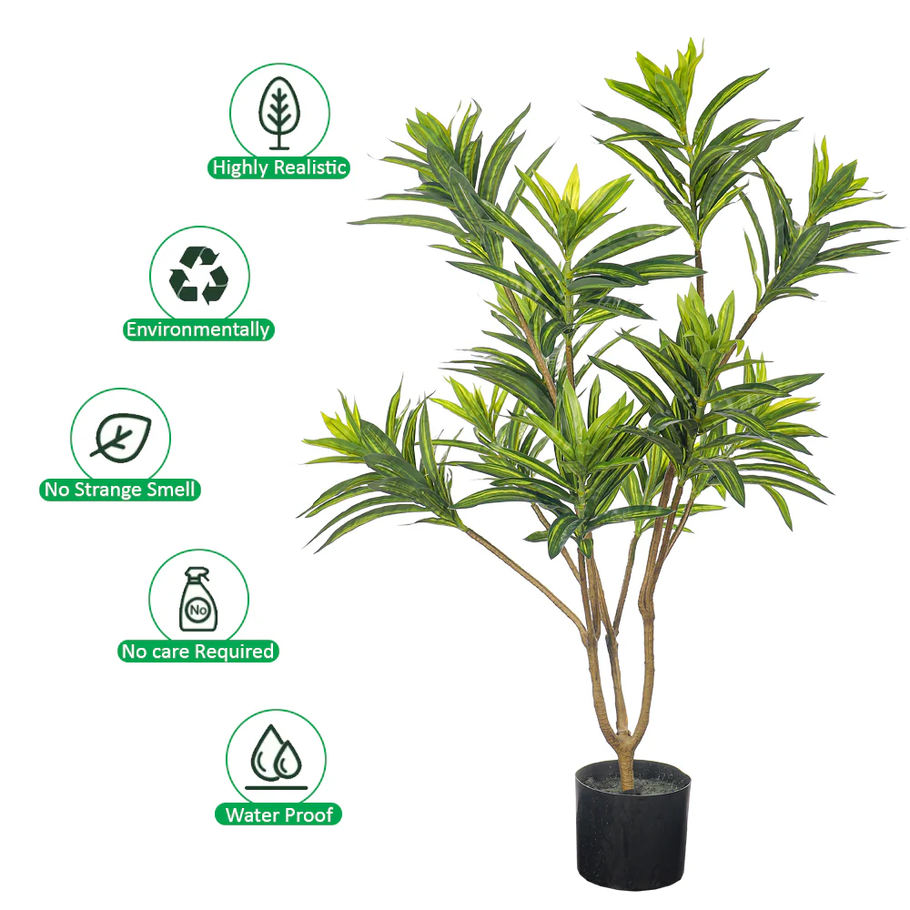 Artificial Potted Dracaena Reflexa(with black nursery pot) - Image 4