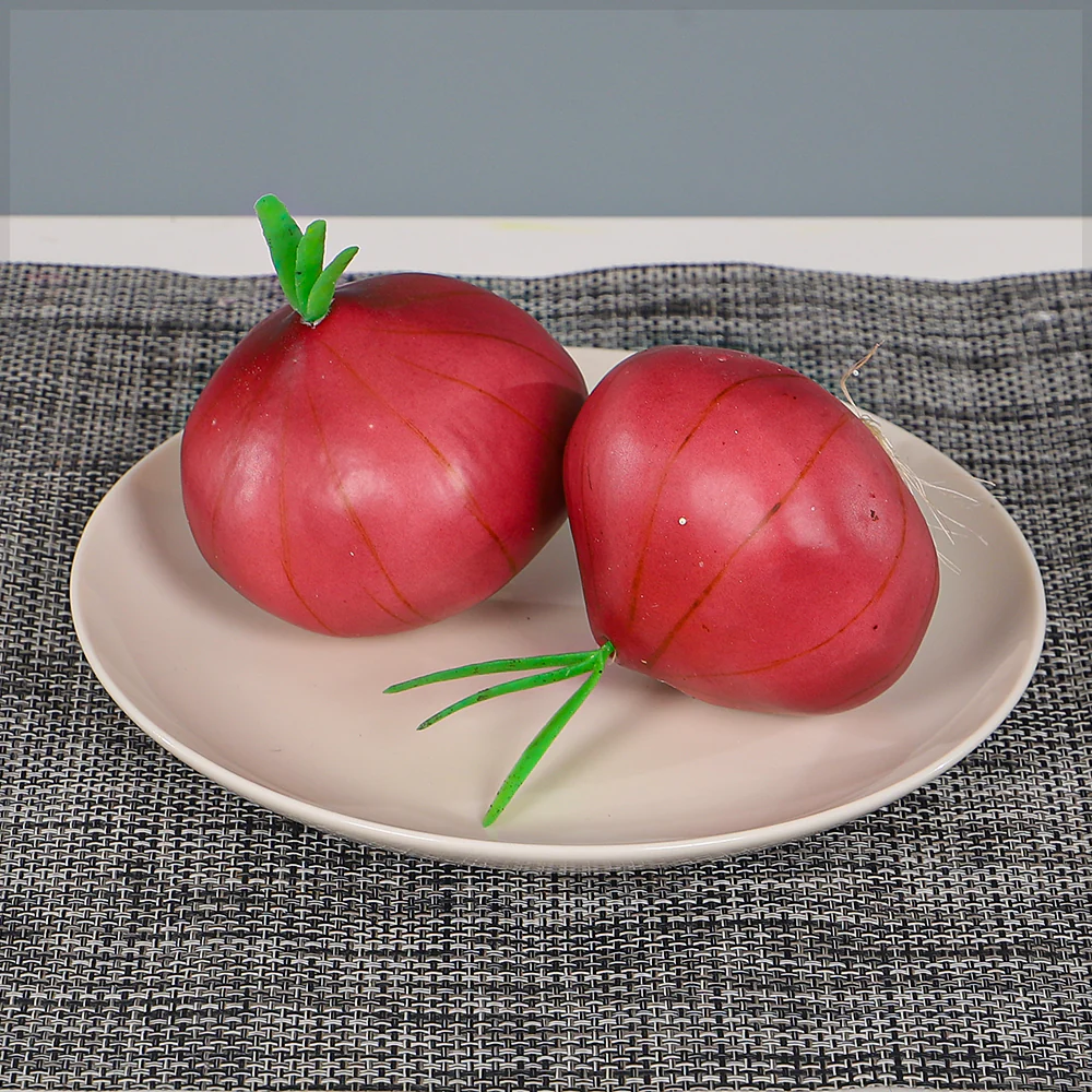 Artificial Red Onion with Green Shoots
