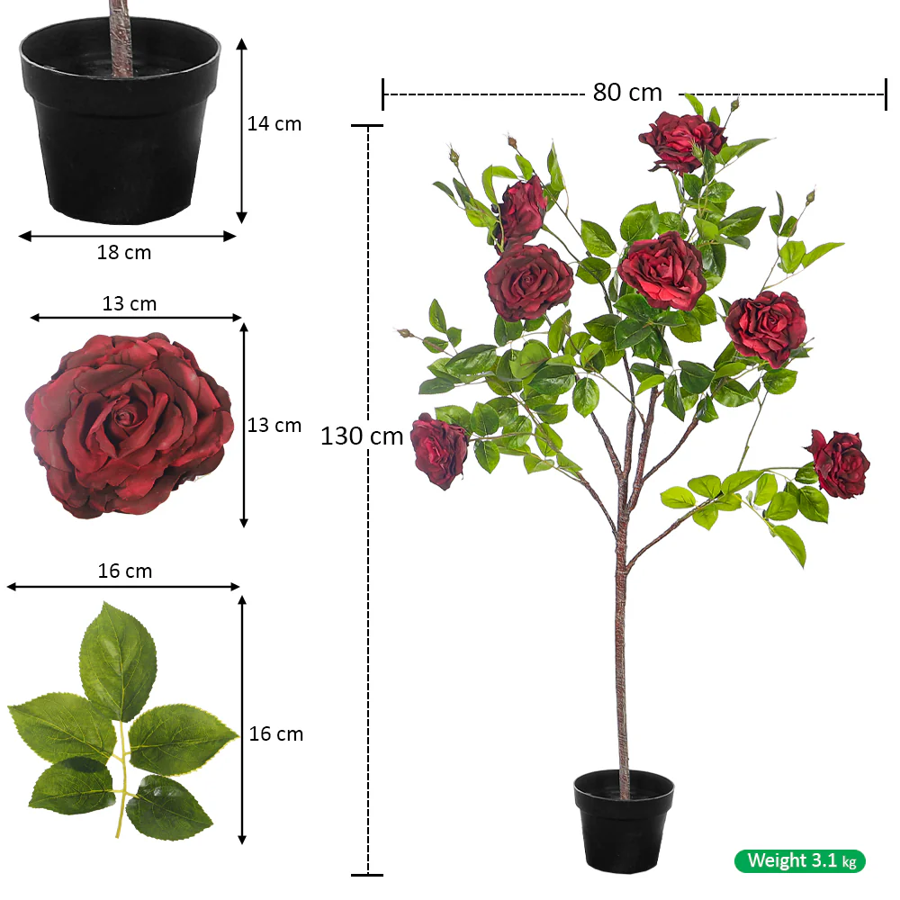Artificial Rose Plant 130cm Tall(with black nursery pot) - Image 2