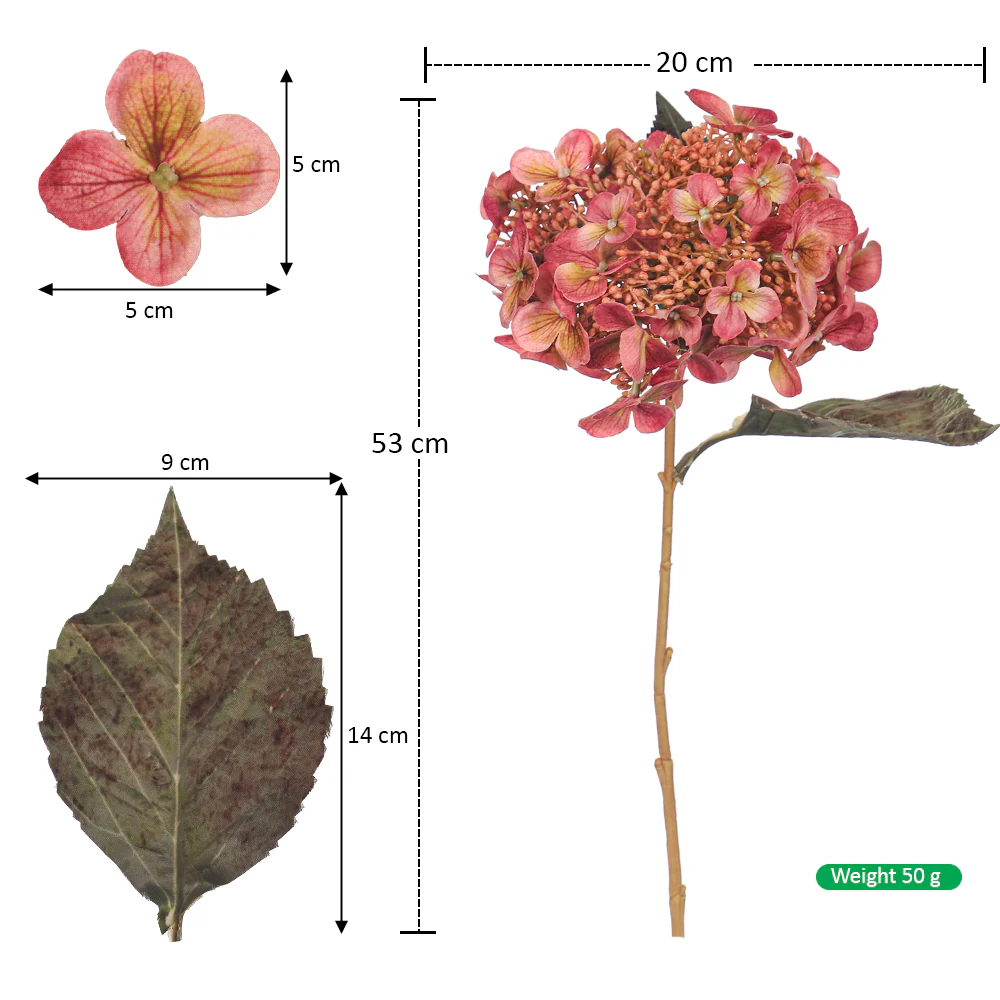 Artificial Single Hydrangea HD Flower Single Stem (without vase) - Image 2