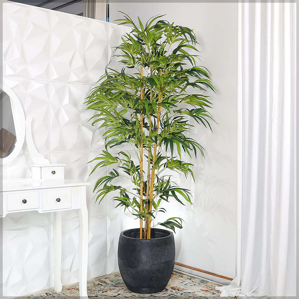 Black Round Line Design Concrete Weather Resistance Pot - Image 9