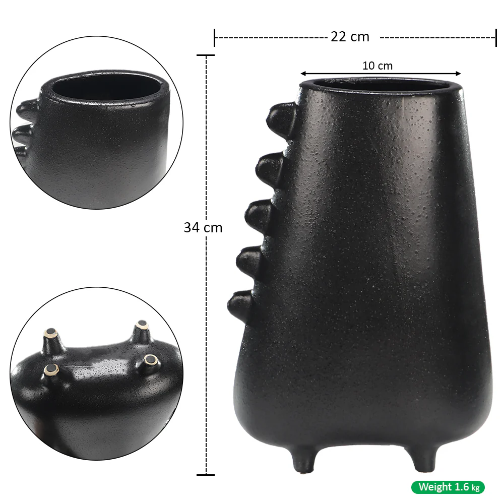 Black Textured Ceramic Vase - Image 3