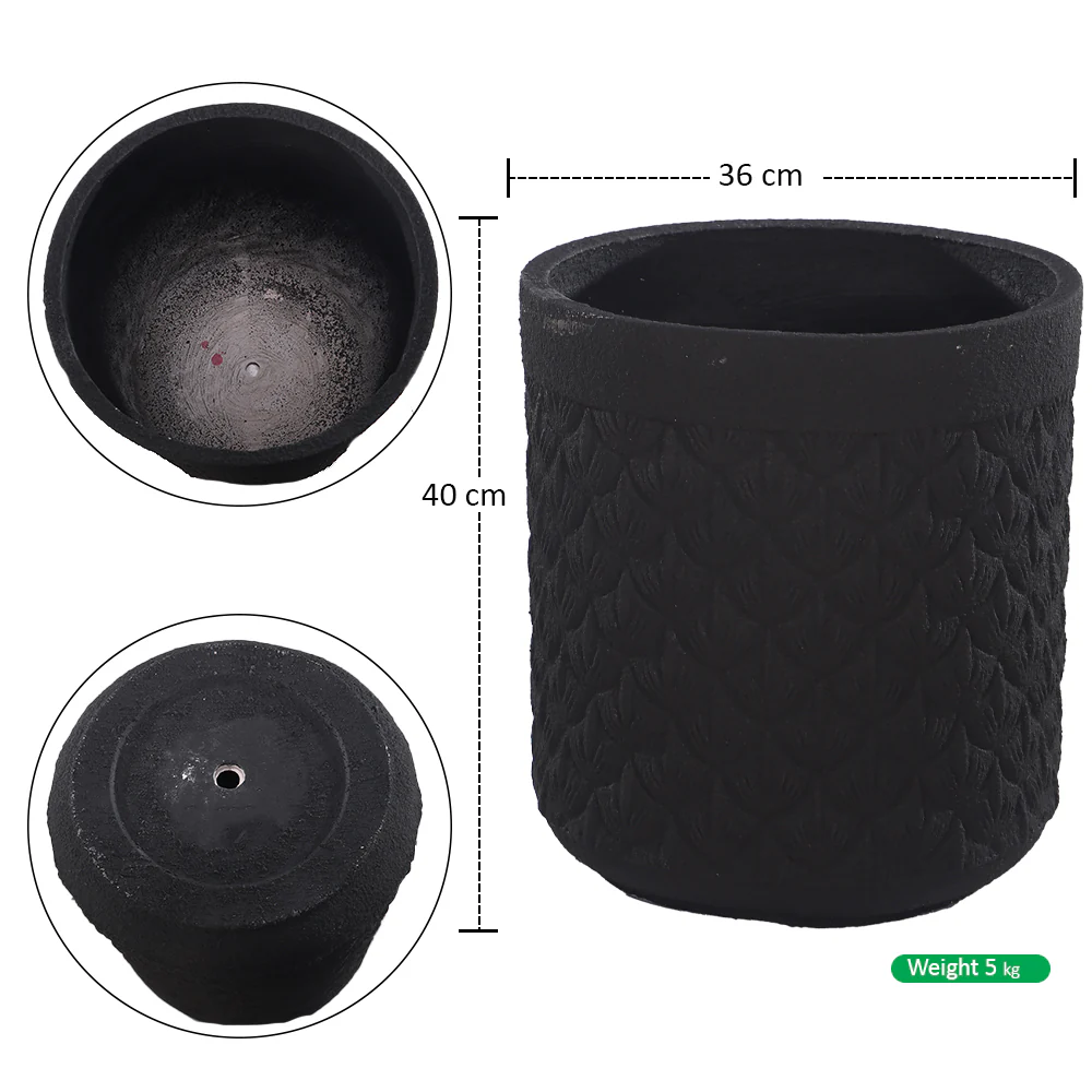 Black Textured Cylindrical Planter Pot - Image 5