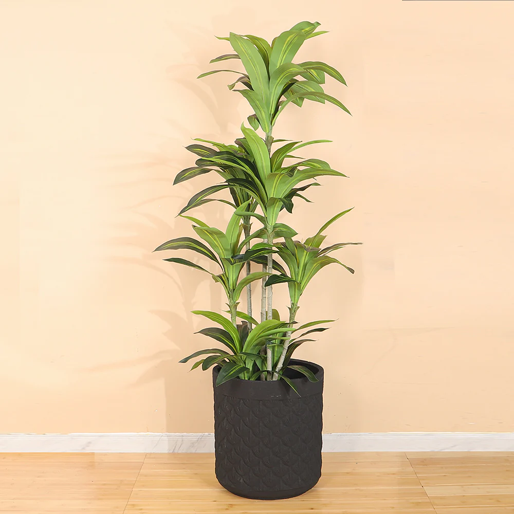 Black Textured Cylindrical Planter Pot - Image 7