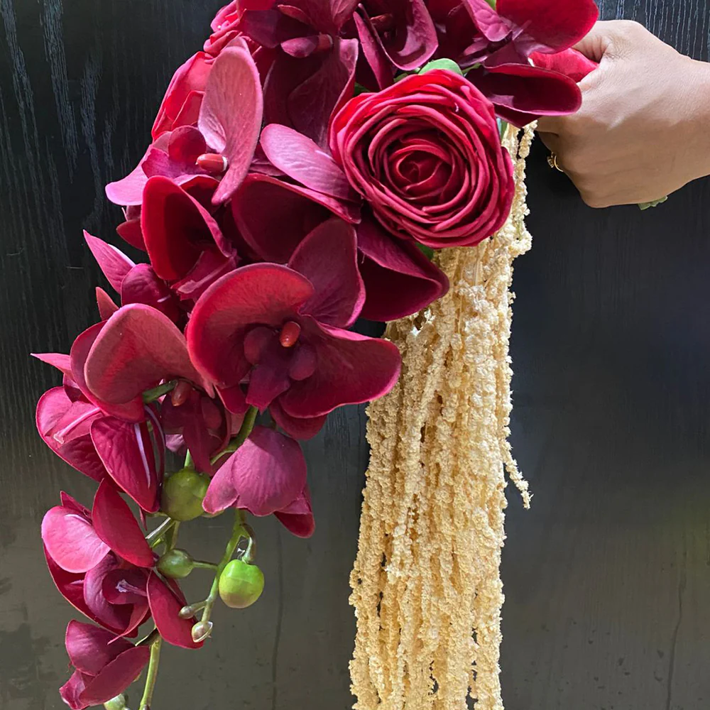 Burgundy Orchid Cascade Floral Arrangement for display purposes only (non-sale) - Image 3