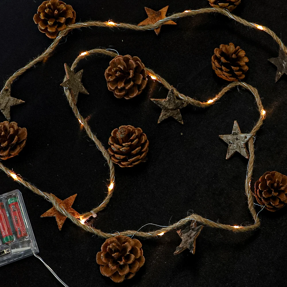 Christmas LED Lights Single String With Pinecones and Stars - Image 4