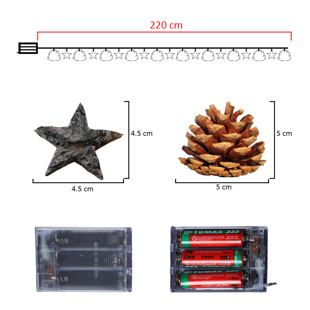 Christmas LED Lights Single String With Pinecones and Stars - Image 5