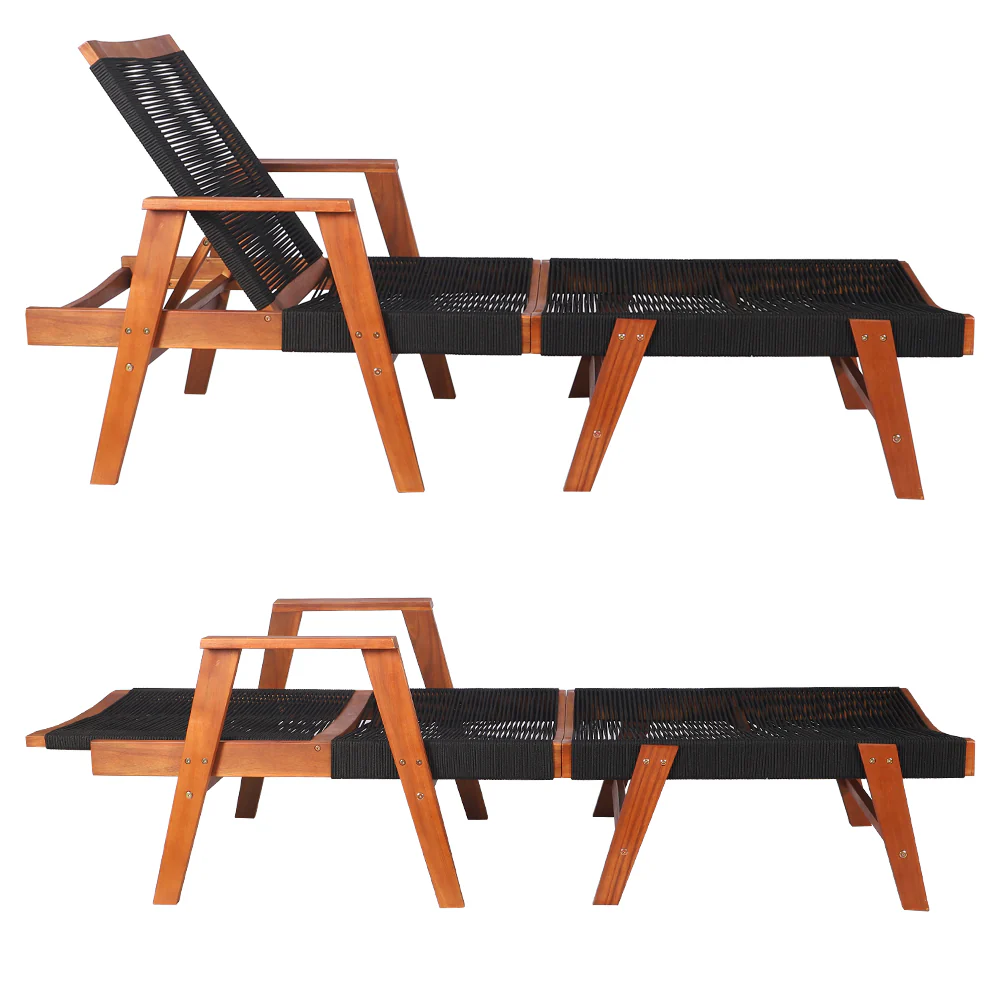 Classic Acacia Wood Outdoor Sun Lounger with Rope Design - Image 4